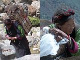 8 3 Very Strong Egg Lady Our Tibetan woman was effortlessly carrying a metre high box in a metal carrying container. When we stopped for a rest, she stopped too. We asked Kumar what was in the box she was carrying, and he told us, Eggs. Immediately Chris nicknamed her The Egg Lady. Chris used sign language to ask the Egg Lady if he could try lifting her load, and she smiled yes. He strained with all his strength but could just barely lift it off the ground, yet alone put it on his back and hike with us. Man, that thing weighs a ton; shes amazingly strong! Chris said. He smiled back to the Egg Lady acknowledging her strength.